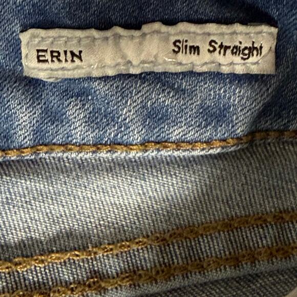 Dear John Erin Slim Straight Crop Jeans 32 Blue Distressed Paint Splatter - Picture 4 of 9